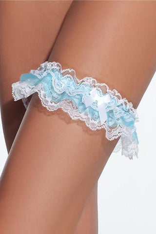 Lace Leg Garter - White & Blue - One Size