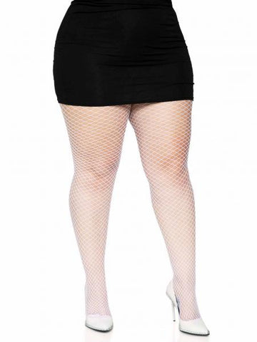 Lycra Fishnet Pantyhose - White - Queen