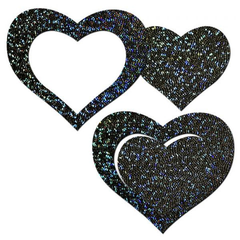 Pastease Glitter Peek a Boob Hearts - Black O/S