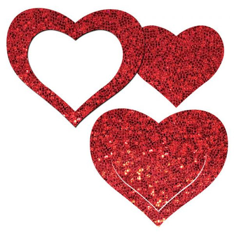 Pastease Glitter Peek a Boob Hearts - Red O/S