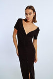 Gathered Buttoned Knitted Dress - Black -