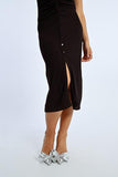 Gathered Buttoned Knitted Dress - Black -