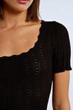 Knitted Short-Sleeved Sweater - Black -