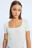 Knitted Short-Sleeved Sweater - White -