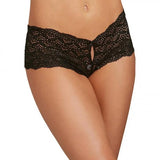 Heart Stretch Lace Crotchless Panty - Black -