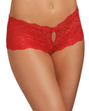 Heart Stretch Lace Crotchless Panty - Red -