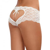 Heart Stretch Lace Crotchless Panty - White -