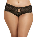 Heart Stretch Lace Crotchless Panty - Black -