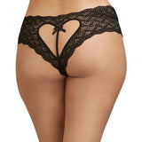 Heart Stretch Lace Crotchless Panty - Black -