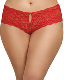 Heart Stretch Lace Crotchless Panty - Red -