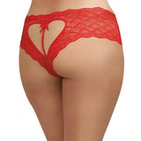 Heart Stretch Lace Crotchless Panty - Red -