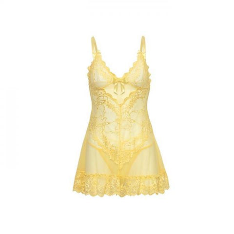 Soft Cup Lace Babydoll and G-String - Pale Banana -