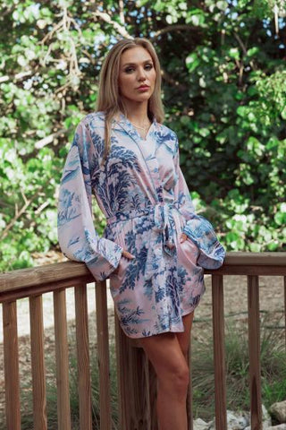 Satin Short Robe - Spring Toile -