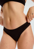 Microfiber Lace Trim Thong - Black -