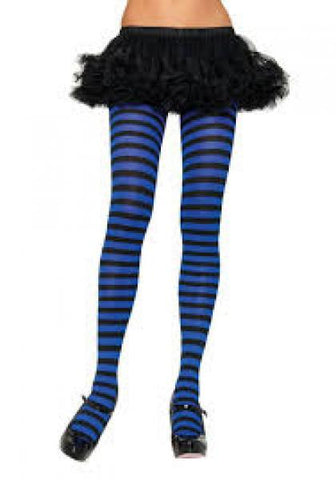 Stripe Tights - Black & Royal Blue - One Size