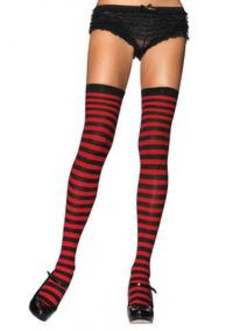 Nylon Stocking with Stripe - Black/Red