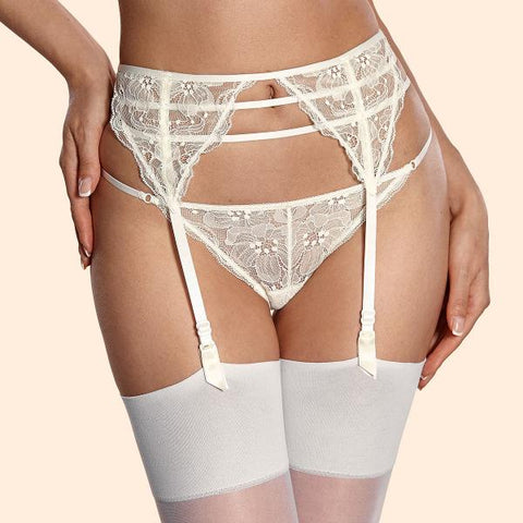 White - Charlize Lace Garter Belt -