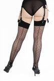 Dotty Seamed Stockings with Bow - Black -