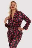 Bettie Page Kiss Print Tie PJ Top and Bottom - Black -