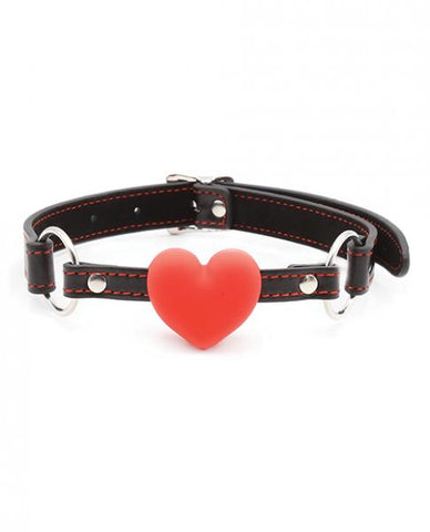 Plesur Heart Ball Gag With Red Hearts - Black