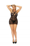 Babydoll with Criss Cross Front Detail and G-String - Black/Silver -