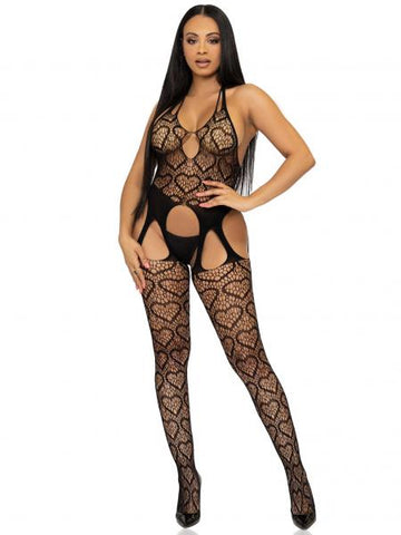 Love Hangover Heart Net Bodystocking - Black - One Size