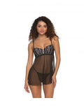 Wish Mesh & Lace Babydoll with G-String - Black -