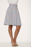 Long Plaid Skirt with Pockets - Light Blue -