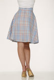 Long Plaid Skirt with Pockets - Light Blue -