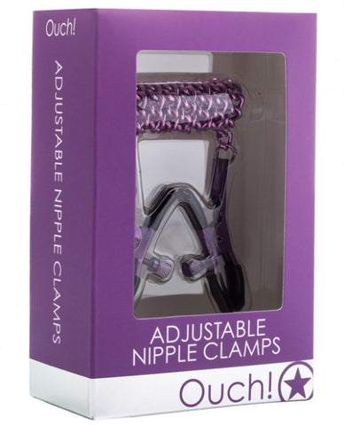 Shots Ouch Adjustable Nipple Clamps w/Chain - Purple