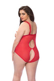 One Size Queen - Open Cup Crotchless Teddy - Red