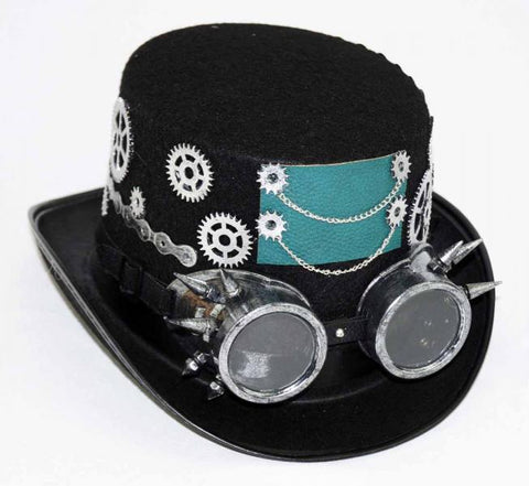 Steampunk Top Hat with Goggles - Black