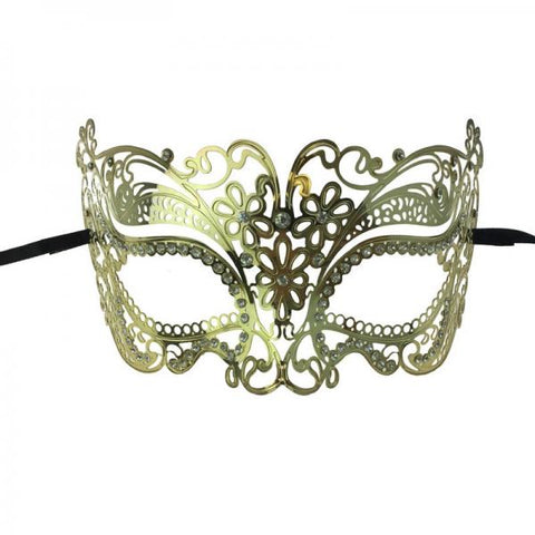 Gold - Metal Venetian Mask with Diamonds