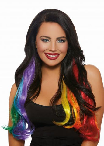 Primary Rainbow - Long Wavy Three-Piece Hair Extensions