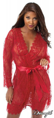 Ruby - Long Sleeve Kimono with Eyelash Lace Trim -