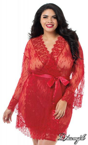 Ruby - Long Sleeve Kimono with Eyelash Lace Trim - Size