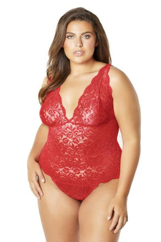 Red - Lunette Lace Teddy - Size