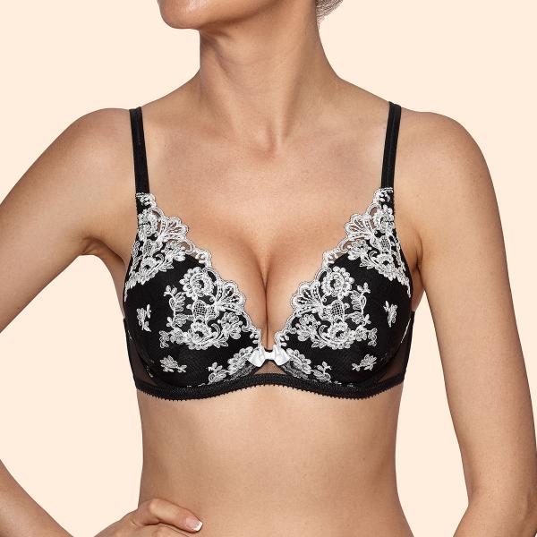 Black/White - Jodie Floral Embroidered Padded Bra - – BB Store