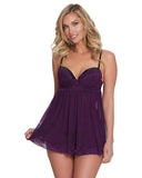 Mesh and Lace Babydoll with G-String - Plum/Black -