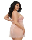 Opalescent Mesh and Embroidered Lace Chemise - Peach - Size