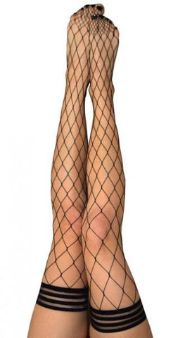 Michelle Large Fishnet Thigh High - Black - Size