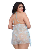 Lace Toga Chemise with G-String - Light Blue -