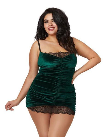 Stretch Velvet Chemise with Shirring Detail - Evergreen -