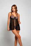 Rosemary Flyaway Babydoll and G-String - Fuchsia/Black -