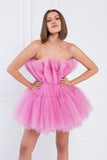 Off the Shoulder Mini Tutu Dress - New Pink -