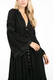 Long Sleeve Maxi Dress with Ruffle Hem - Black -