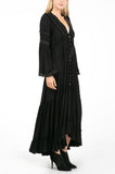 Long Sleeve Maxi Dress with Ruffle Hem - Black -