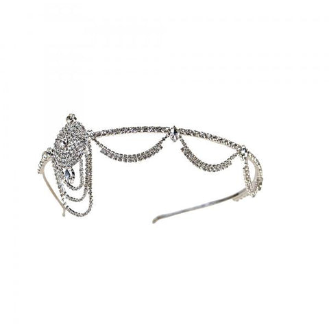 2 1/4" Rhinestone Flapper Tiara Headband - Silver