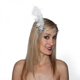 1920's Themed Rhinestone Flapper Headpiece - Silver/White