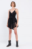 Spaghetti Strap Lace Dress - Black -